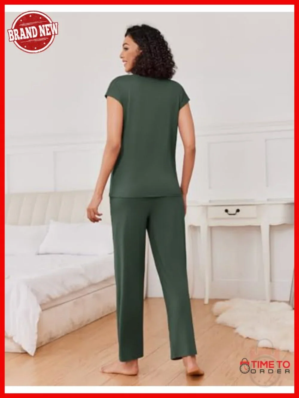 Women's 2-Piece Pajama Set Cap Sleeve Top and Pants Soft Sleepwear with Pockets
